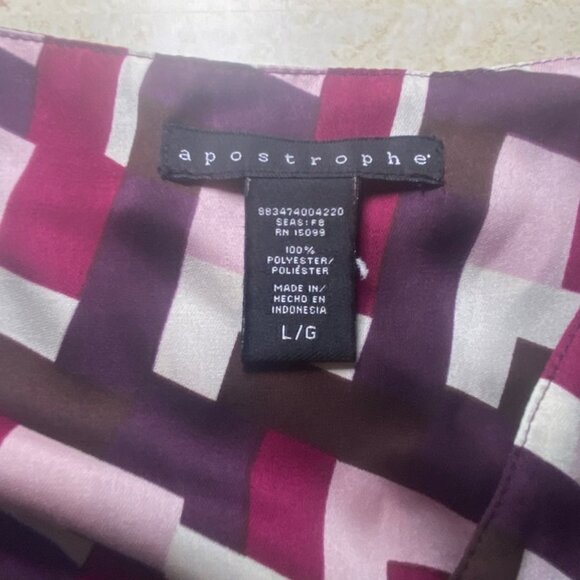 Geometric Print V-Neck Blouse Puff Tie-Sleeves Multicolor Casual Comfort Office - Picture 7 of 8